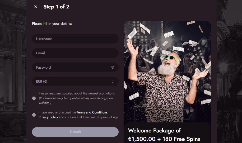 Register MrFortune account and get 1500 euro welcome bonus
