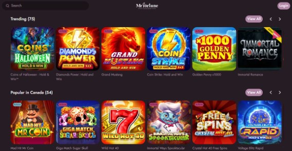 Navigate game categories viewing trending jackpots and slots selections Mr Fortune